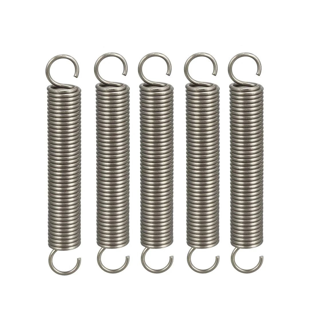Durable stainless steel tension springs with a five-piece dual-hook set, ideal for DIY projects, prototyping, and light assemblies