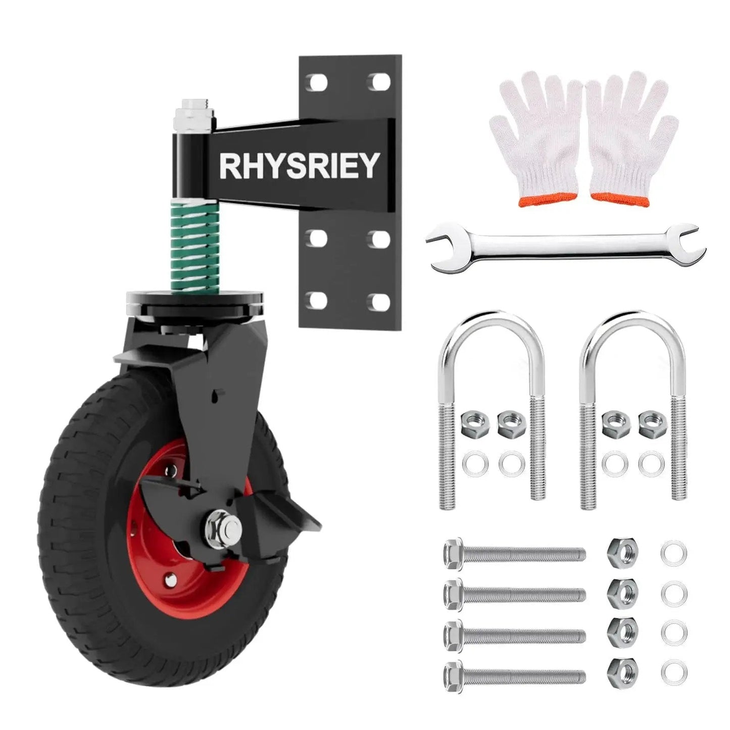8 Inch Heavy Duty Gate Wheel With Brake For Wooden Gates And Metal Tube Gates, Spring Loaded 750Lbs Capacity