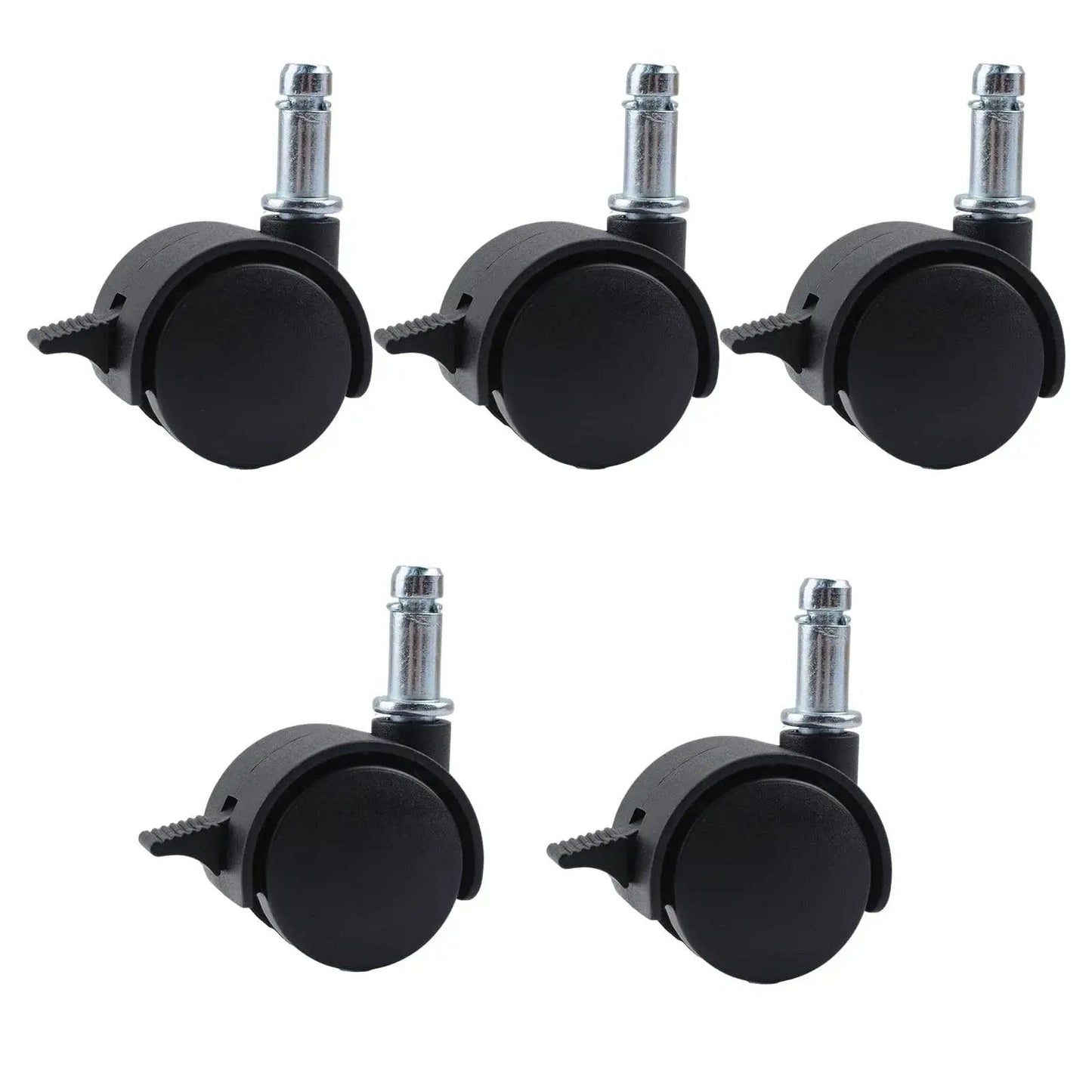 M8 Circlip Stem Caster Wheels Five Pack Heavy Duty Black Nylon Casters With Brakes For Furniture