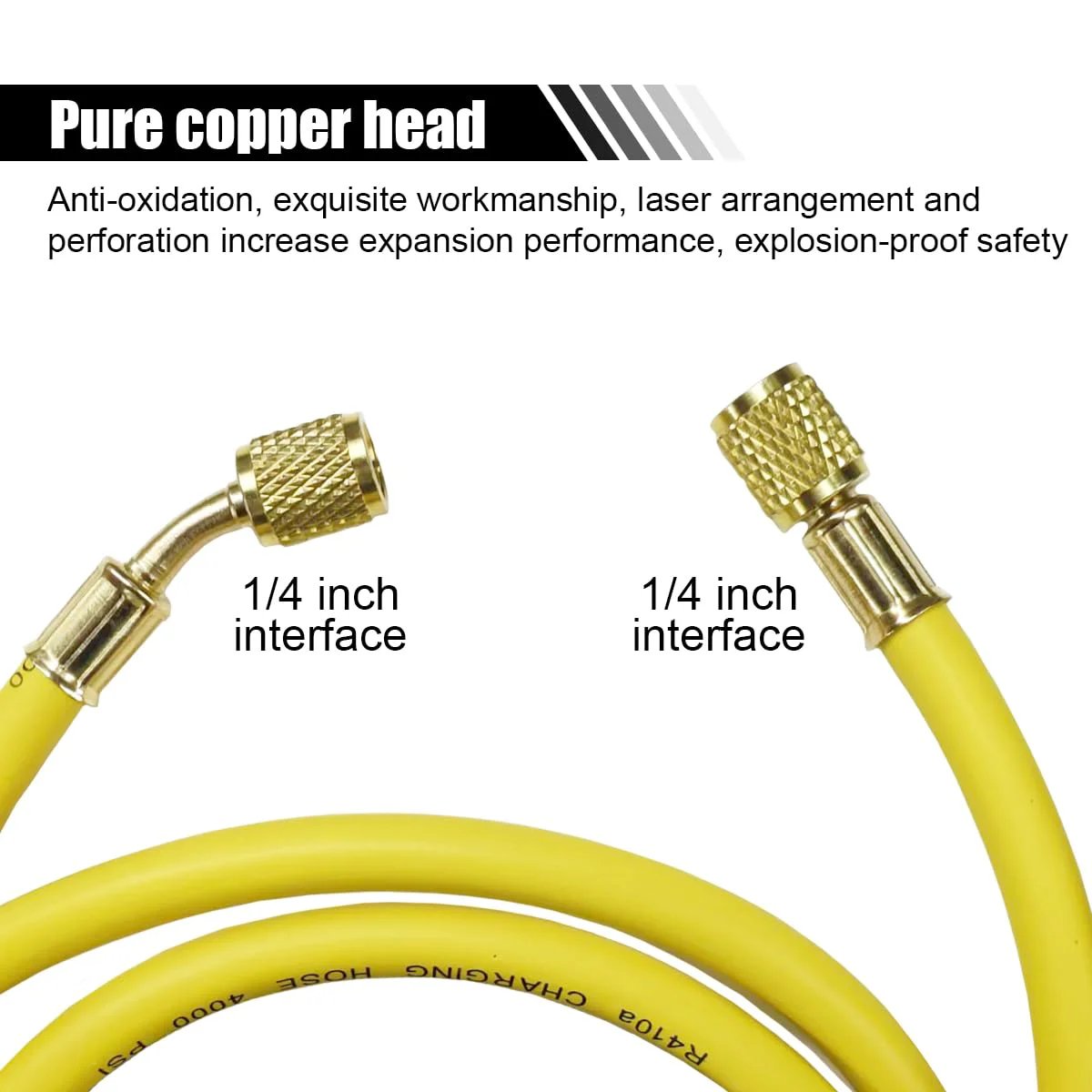 Heavy Duty 60 Inch Refrigerant Charging Hose With 1 Quarter Inch SAE Flare for HVAC Systems, 800 PSI, brass and rubber construction