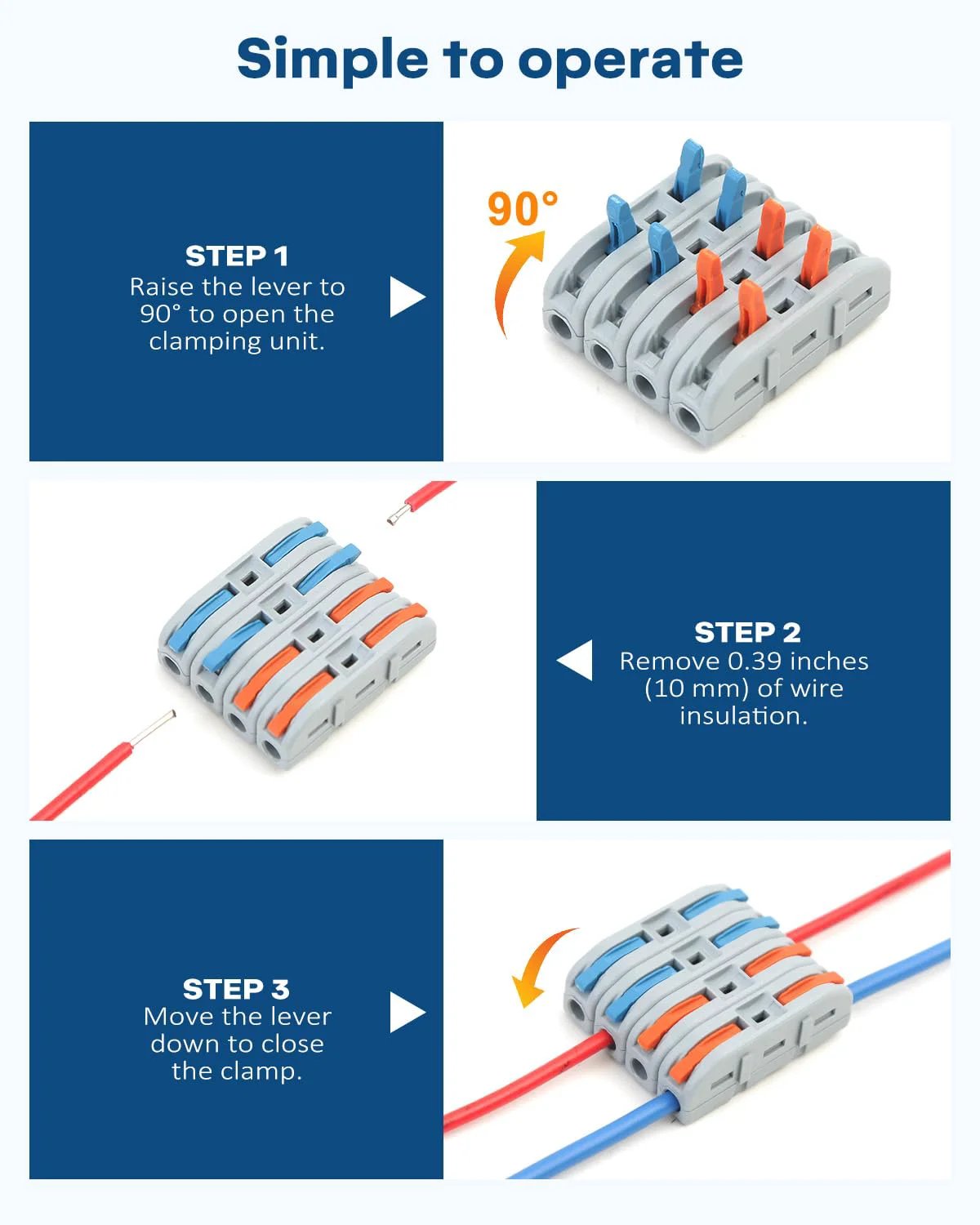 Step-by-step use of Lever Wire Connector Kit With 20 Pieces For Quick Connect Inline Splices And Push In Terminals