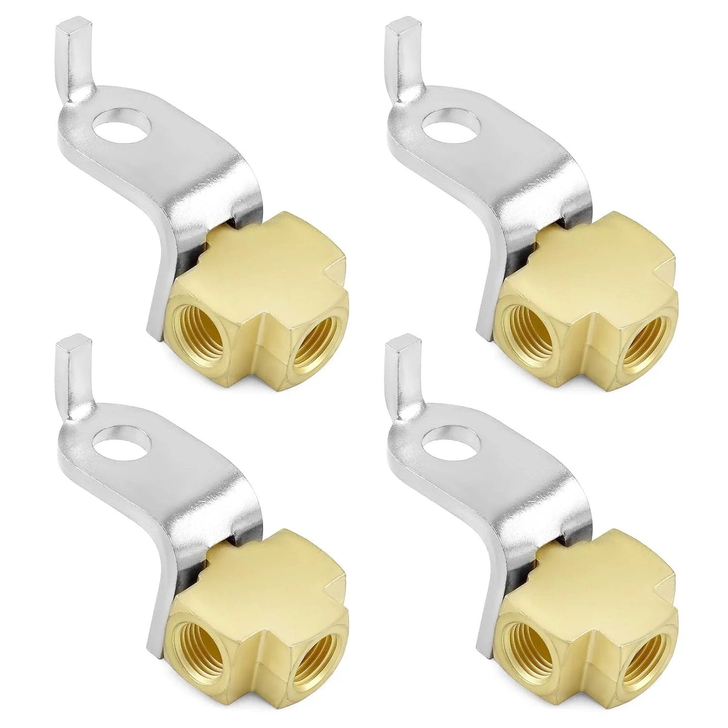 Four Beefy Durable Brass 3-Way Brake Line Tee Connector For 3/16 Inch Tube With Inverted Flare Fittings 3/8-24 Threads High Pressure