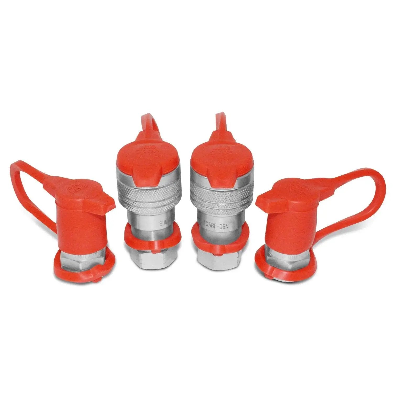 Rugged Three Eighths Inch Ag ISO 5675 Hydraulic Quick Connect Pioneer Style Couplers With Poppet Valve And Three Eighths Inch NPT Thread Two Sets