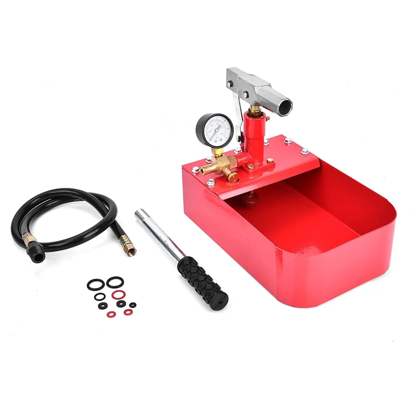 Rugged 1000 PSI Manual Hydraulic Pressure Test Pump For Pipes And Valves, Real Workhorse High Pressure Hand Tool, red iron construction