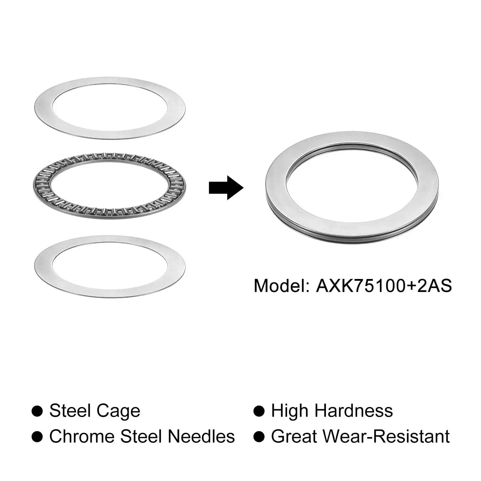 Thrust Needle Roller Bearing Set With Washers AXK75100 75mm Bore 100mm OD 4mm Thick 2 Pieces Built For Heavy Loads