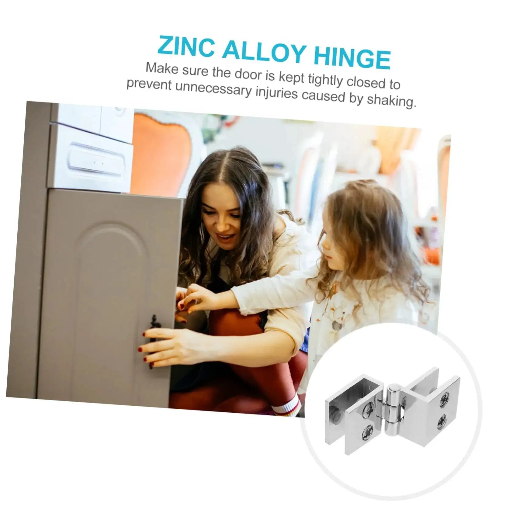 Mother and child near cabinet with zinc alloy hinge, focus on Set Of Four Heavy Duty Glass Door Hinges For Cabinets And Bookcases Perfect For Wine Cabinets And Home Use With High Load Bearing And Easy Installation No Drilling Required Do It Yourself Hardware From DOITOOL.