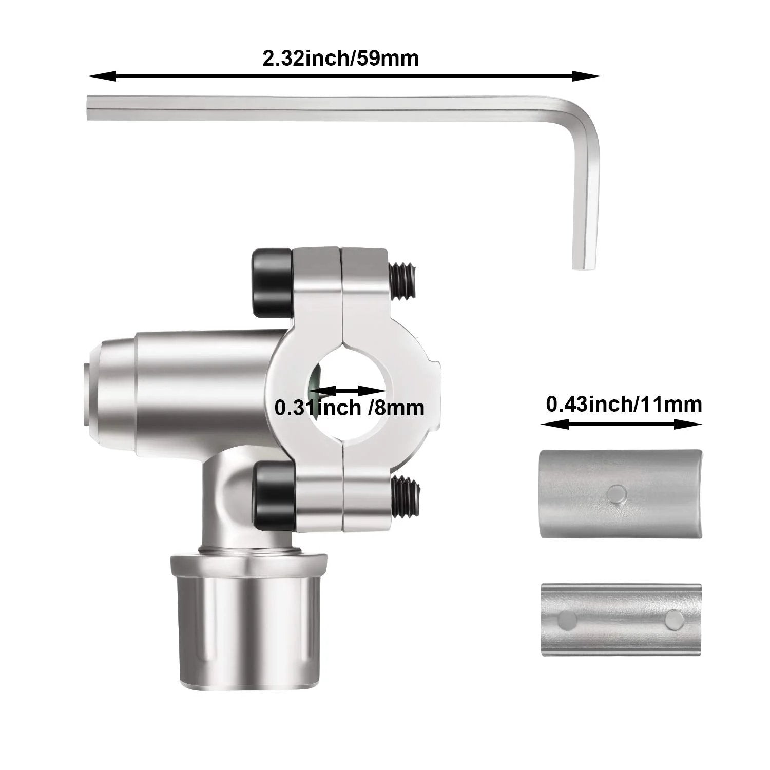 Bullet Piercing Tap Valve Kit BPV 31 For Fridge Lines with valve, hex key, and adapters, corrosion resistant metal, dimensions included