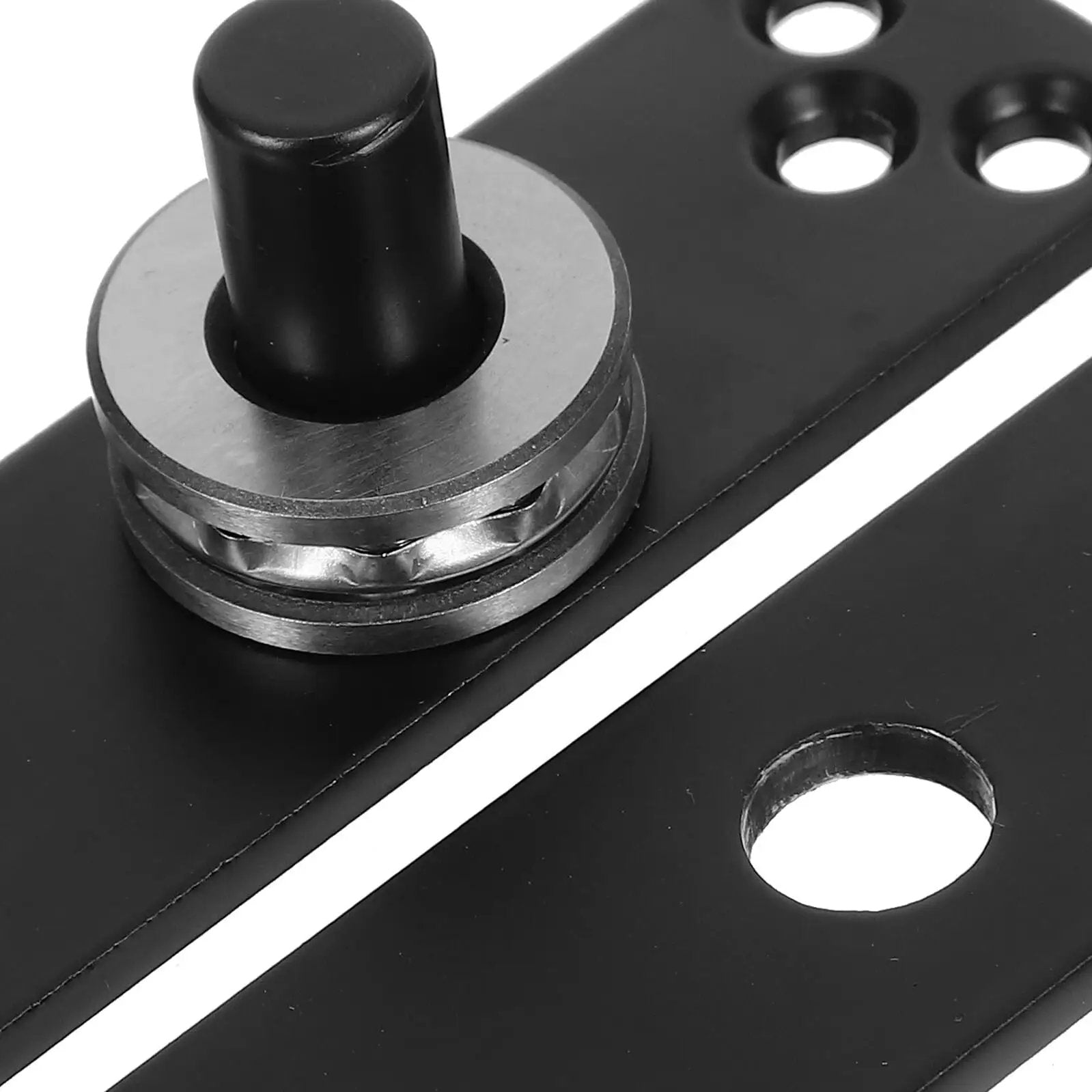 Beefy Hidden Door Hinge 360 Degree Stainless Steel Concealed Pivot close-up, showing steel mechanism and black finish