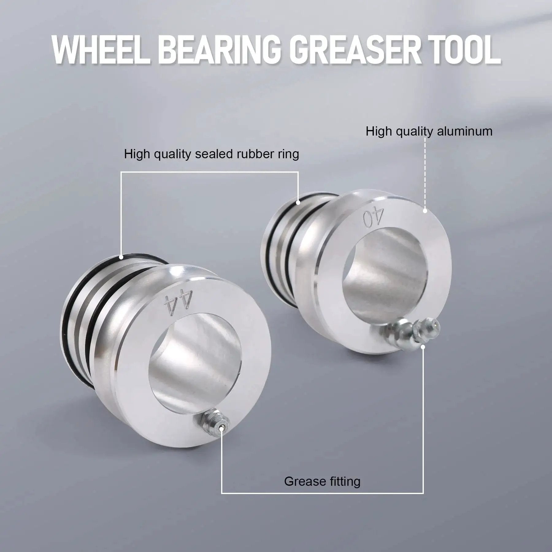 44 40mm Front And Rear Wheel Bearing Greaser Tool For Polaris Ranger 570 800 900 1000XP, aluminum with rubber ring and grease fitting