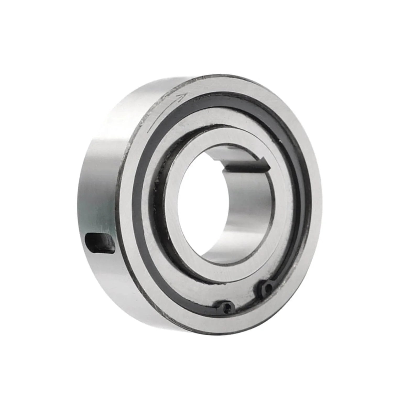 CK-A4090 one-way clutch bearing 40x90x28mm, side view showing sprag-type design and chrome-steel material.