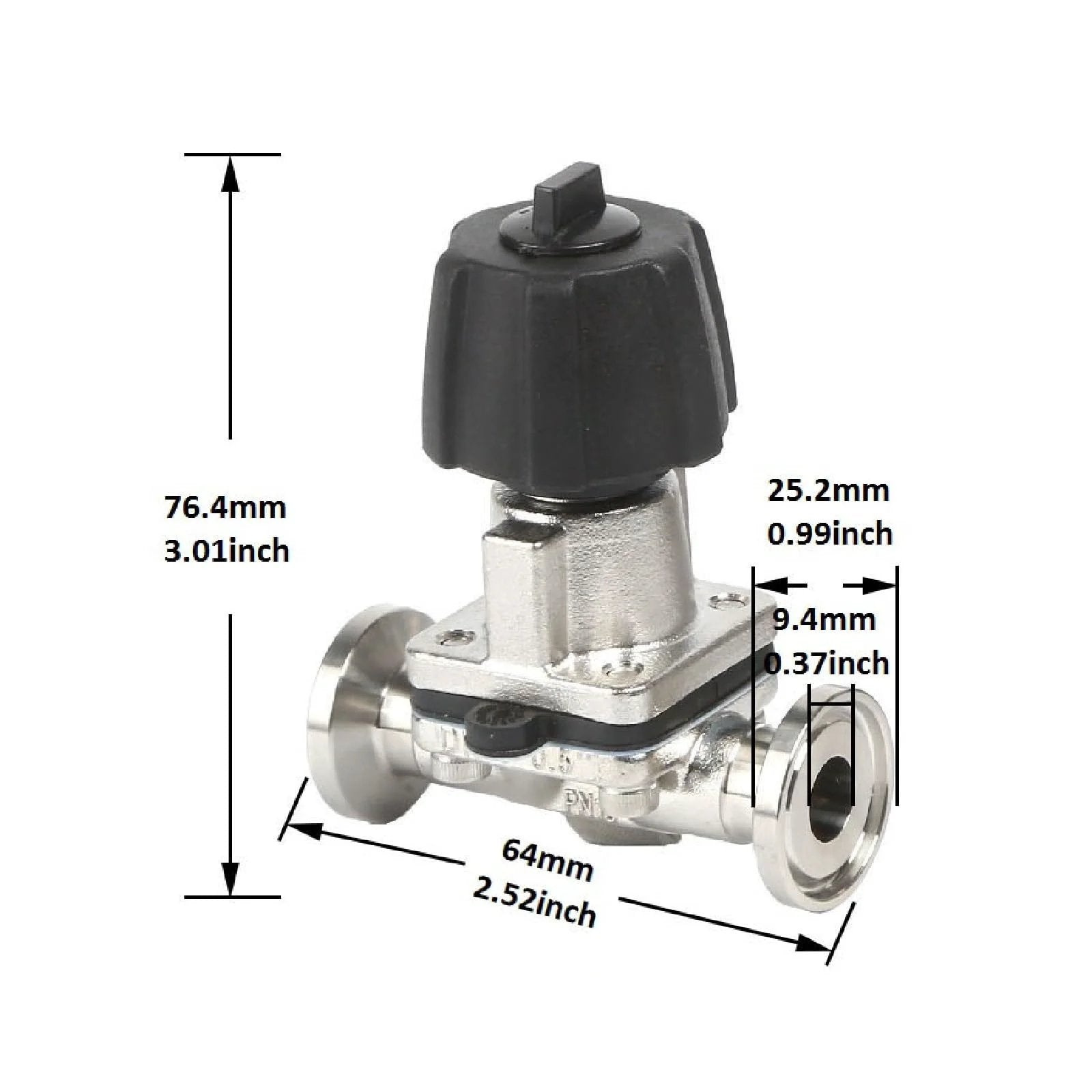 Stainless Steel 316 Diaphragm Valve Half Inch Tri Clamp Type With EPDM And PTFE Membrane Twenty Five Point Two Clamp Flange For Pharmacy
