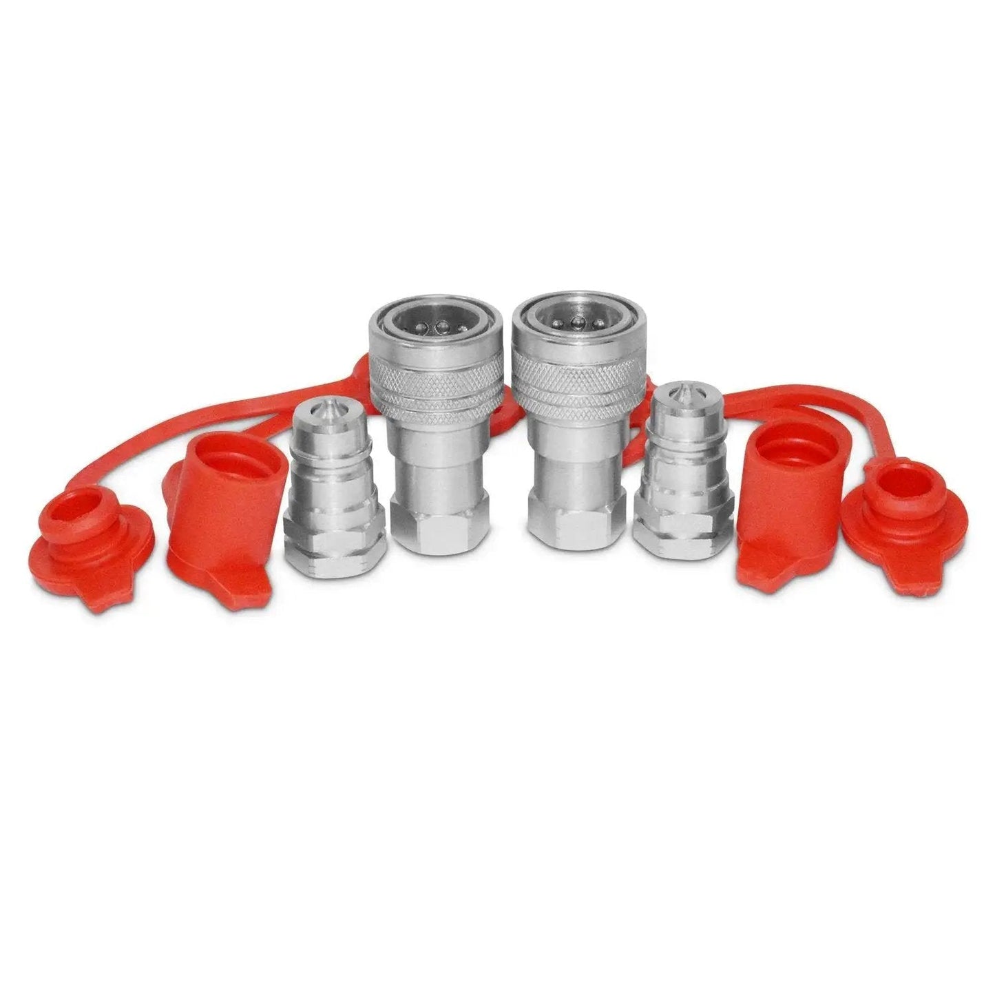 Rugged Three Eighths Inch Ag ISO 5675 Hydraulic Quick Connect Pioneer Style Couplers with Poppet Valve and Three Eighths Inch NPT