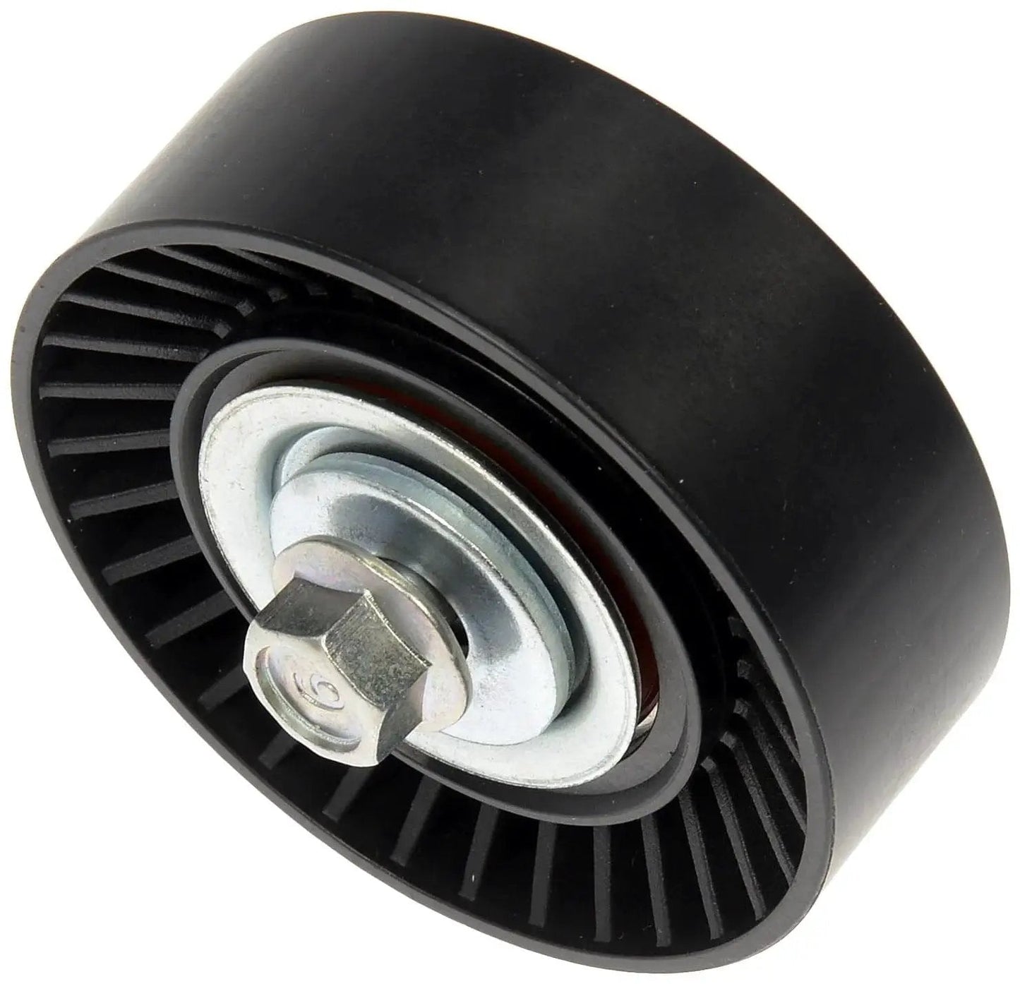 Front view of Direct Fit Accessory Drive Belt Idler Pulley For Ford And Lincoln Replaces Worn Squeaky Groaning Pulleys Restores Proper Tension
