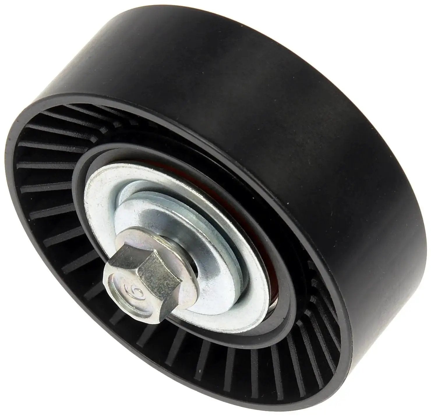 Front view of Direct Fit Accessory Drive Belt Idler Pulley For Ford And Lincoln Replaces Worn Squeaky Groaning Pulleys Restores Proper Tension