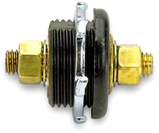Side view of Thru Panel Battery Terminal Bulkhead Connector Three Eighth Inch Stud 1.250 Inch with brass nuts.