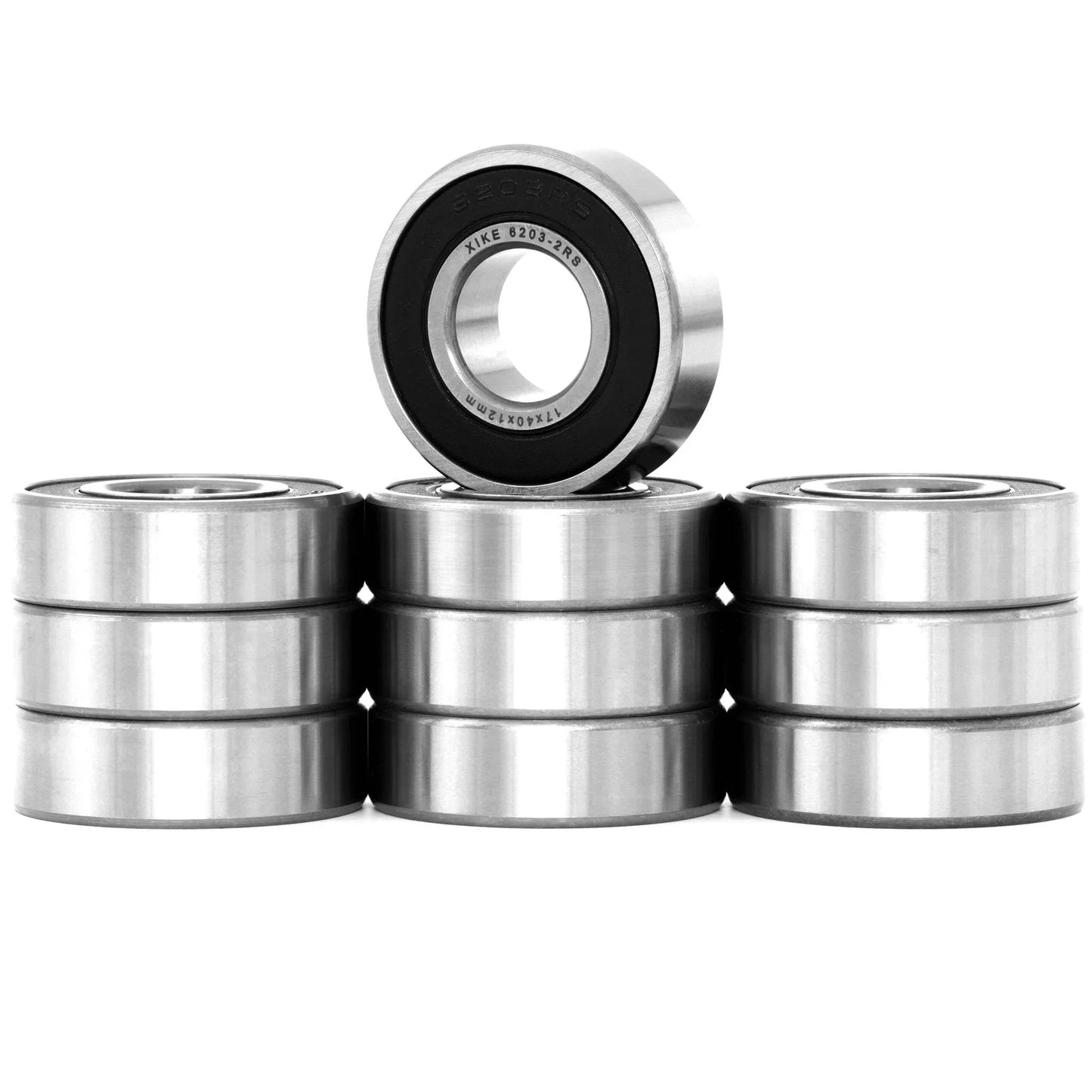 (10 Pack) 6203-2RS Double Sealed Deep Groove Ball Bearings, 17x40x12mm, Pre-Lubricated for High RPM, Chrome Steel P6, ABEC 3