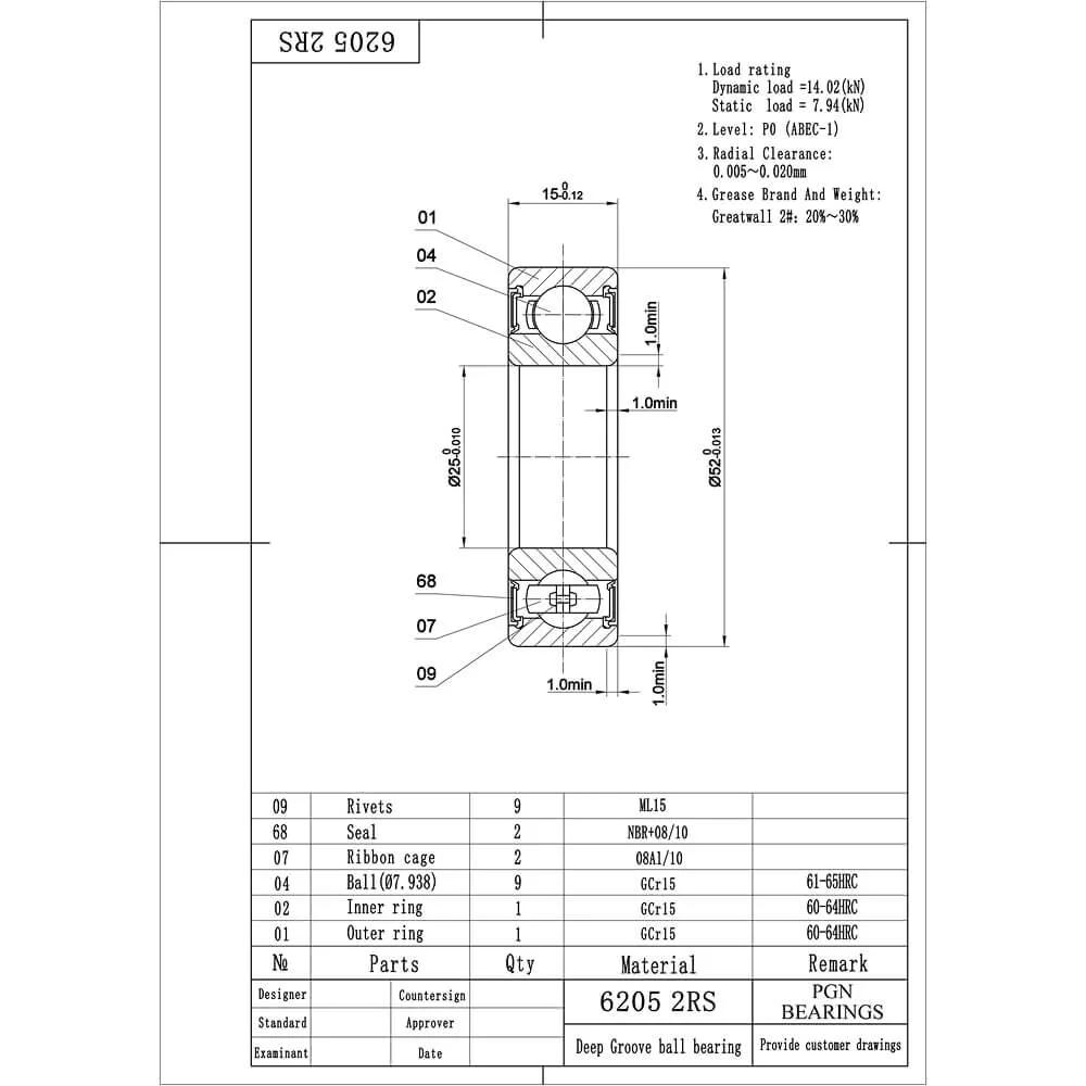 (10 Pack) 6205-2RS Bearing - Lubricated Chrome Steel Sealed Ball Bearing - 25x52x15mm Bearings with Rubber Seal & High RPM Support