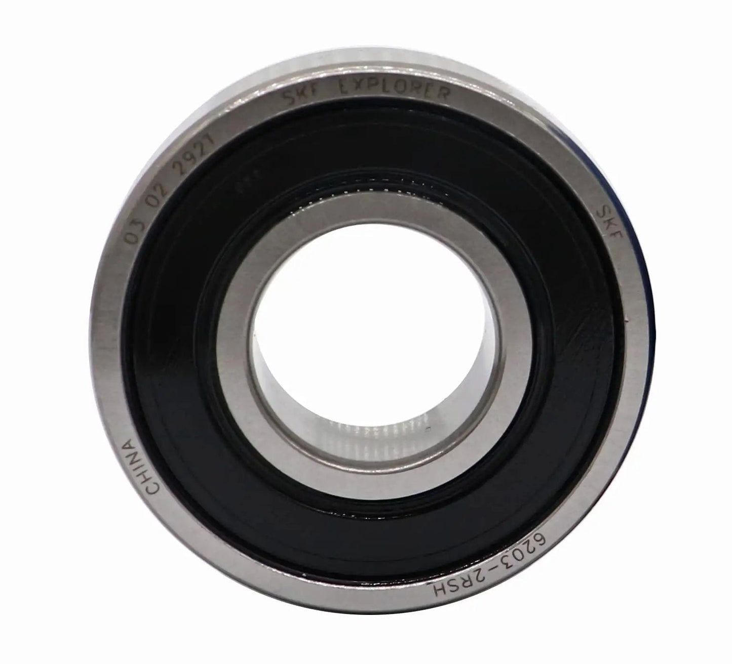 Front view of Premium Beefed Up Double Rubber Seal Ball Bearings 6203 2RSH 17x40x12mm 2 Pack Optimized For High Load And Long Life SKF Explorer Series