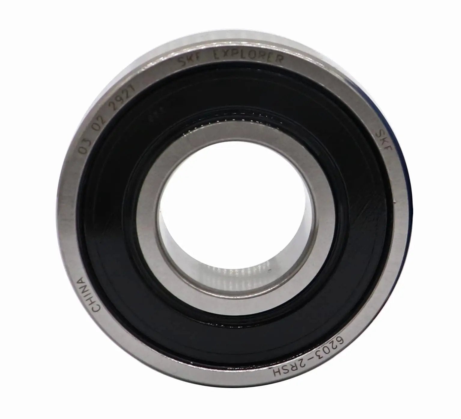 Front view of Premium Beefed Up Double Rubber Seal Ball Bearings 6203 2RSH 17x40x12mm 2 Pack Optimized For High Load And Long Life SKF Explorer Series