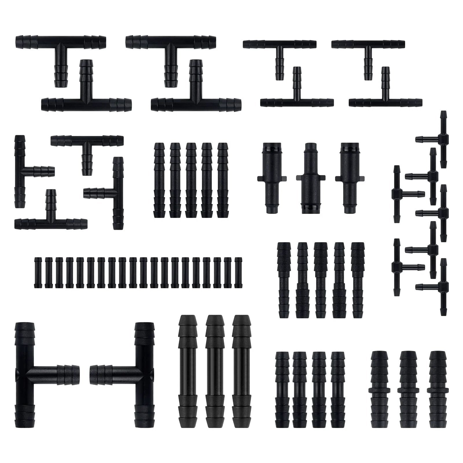 64 Piece Vacuum Line Connectors Kit For Auto DIYers Heat Resistant To 240 C 460 F Silicone Vacuum Hose Fittings assortment, showing various connectors.