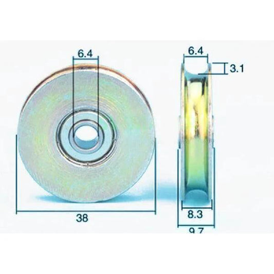 6.4mm Bore Bearing - 38mm Steel Wire Rope Cable Track Pulley 6.4x38x8.3mm