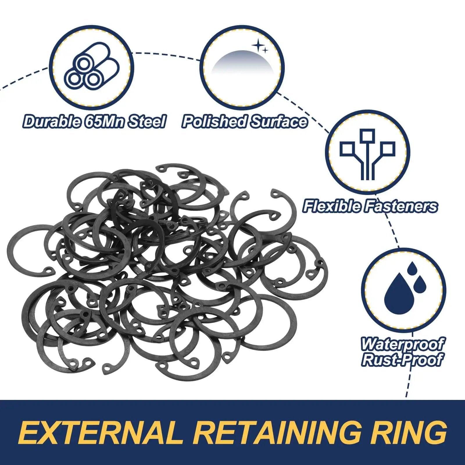 Internal Retaining Rings Set 50 Pcs 25 Mm Inner Diameter 65Mn Manganese Steel C Clip Circlips For Automotive Grooved Shafts Studs Pro Grade Heavy Duty Snap Rings