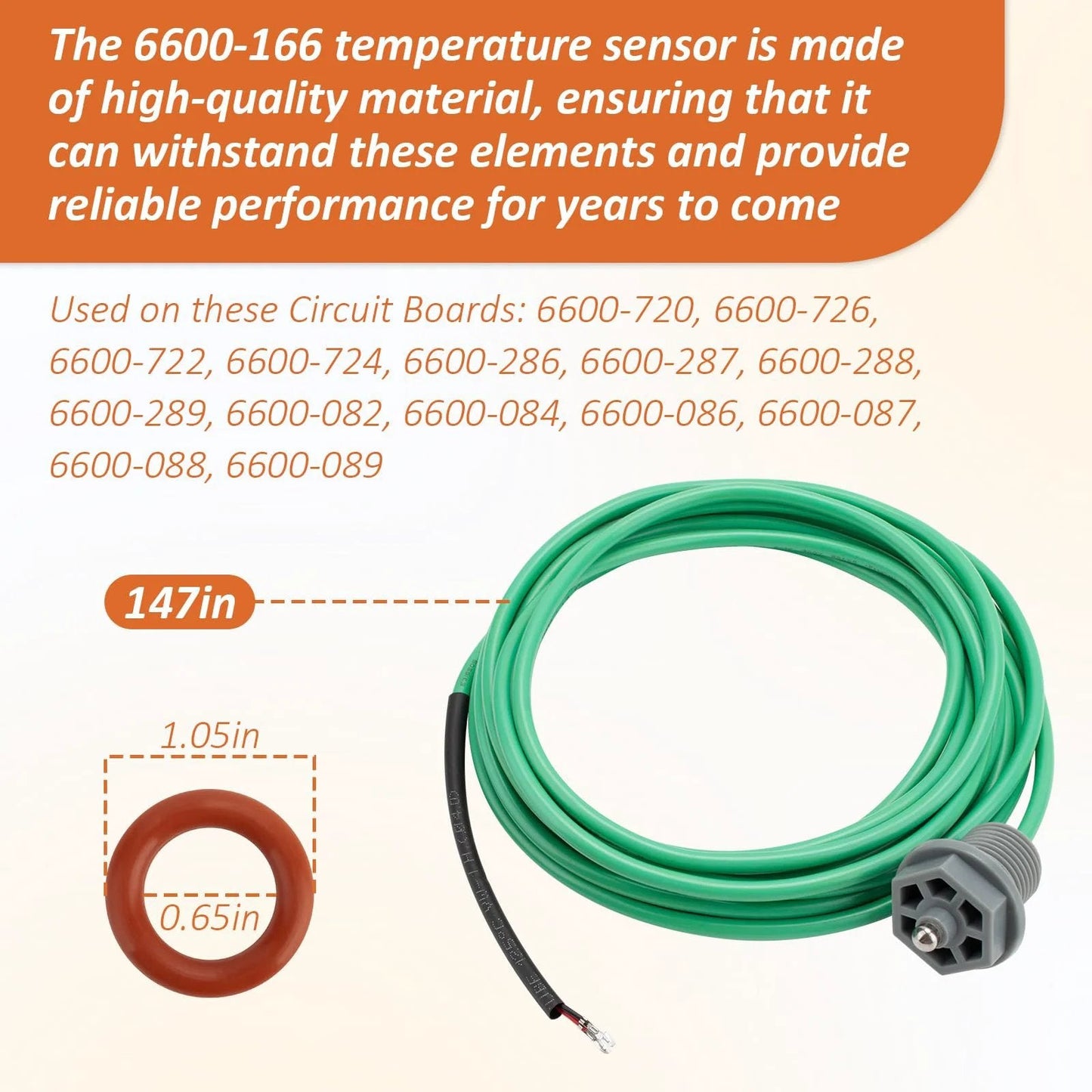 6600-166 Temperature Sensor For Sundance Spas And Jacuzzi Hot Tubs J300 To J365 And More Series, Green cable with curled finger connector.