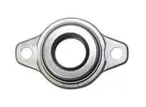 Front view of Single 25mm KFL005C Extra Narrow Ball Bearing Insert with Set Screw, 2-Bolt Flange Open Pressed-Steel Cover, ZDC Alloy Housing