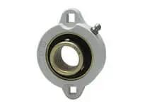 1/2 in Narrow Set-Screw 2-Bolt Flange Ball Bearing, Zinc Housing White Finish, Single Piece Narrow-Row Mounted Unit for Linear Slide Applications with Set-Screw Locking and Sealed Option front view