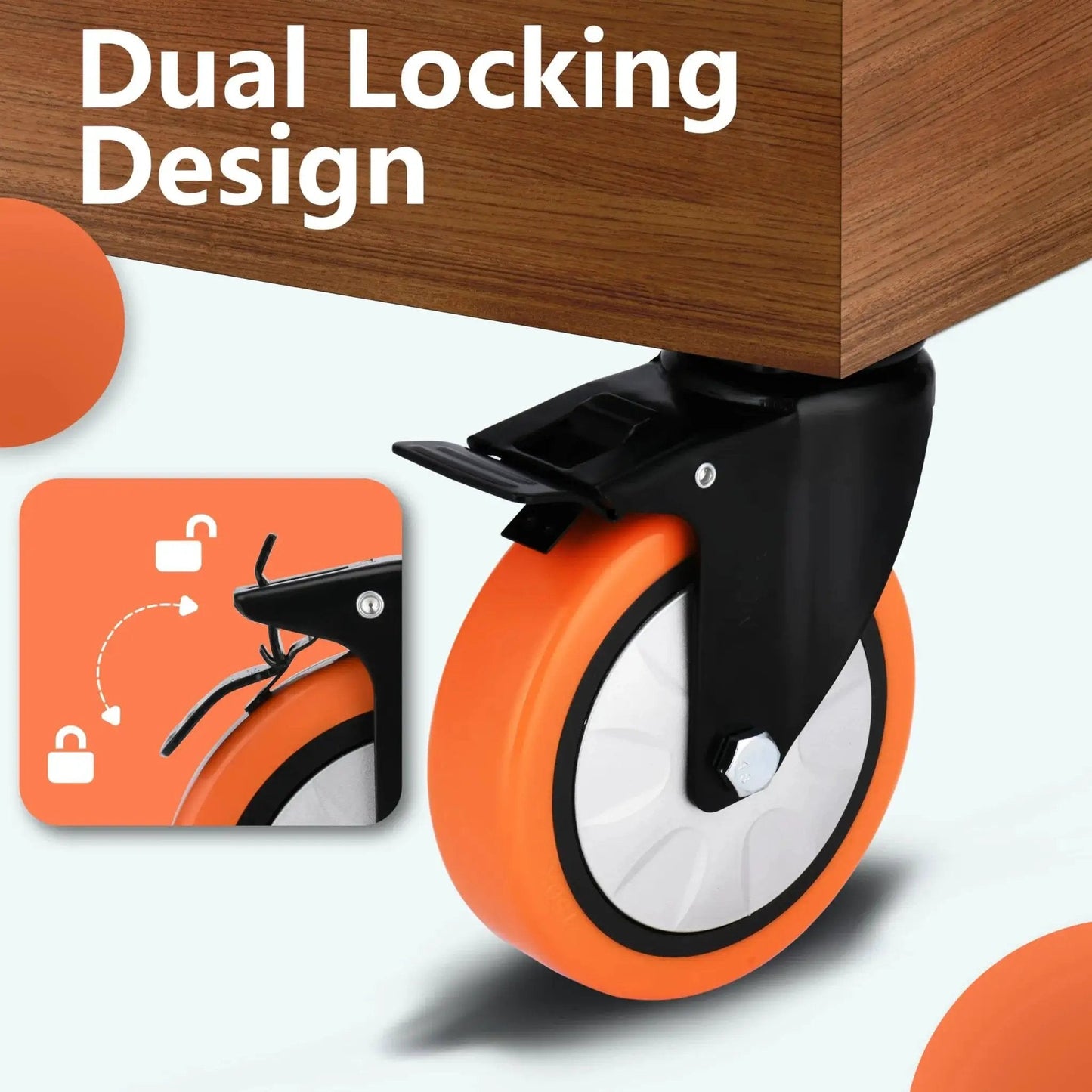 6 Inch Industrial Brake Caster Heavy Duty Wheel With 4000 Lb Load Capacity No Noise Polyurethane On Steel Hub dual locking design