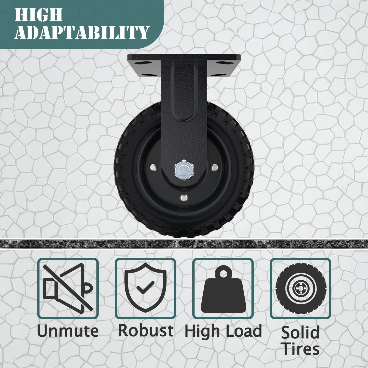 ✝️ 6 inch heavy duty caster wheels set of 4（2swivel brake & 2 fixed 1600lbs capacity, solid rubber wheel with bracket