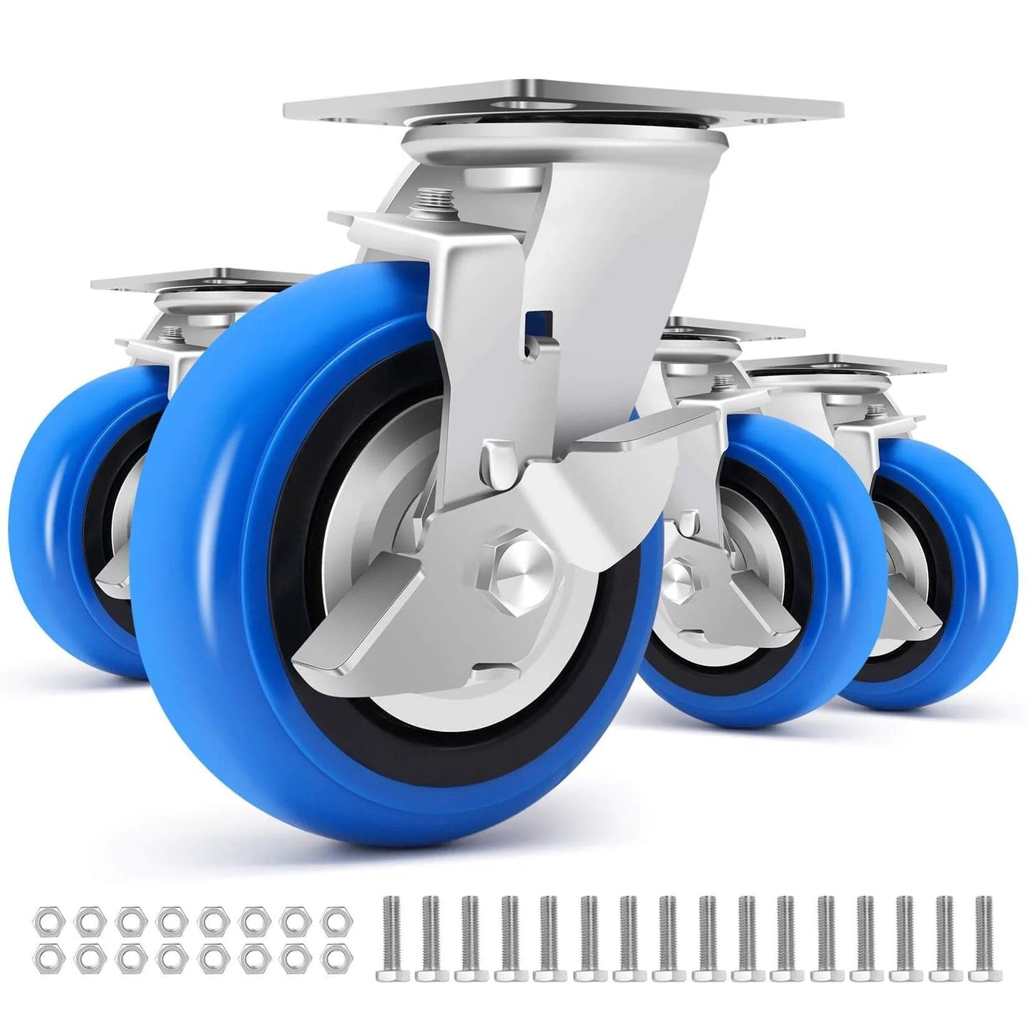 6 inch heavy duty caster wheels set of 4 rated 4500 lb total with smooth rolling design industrial polyurethane wheels with brackets