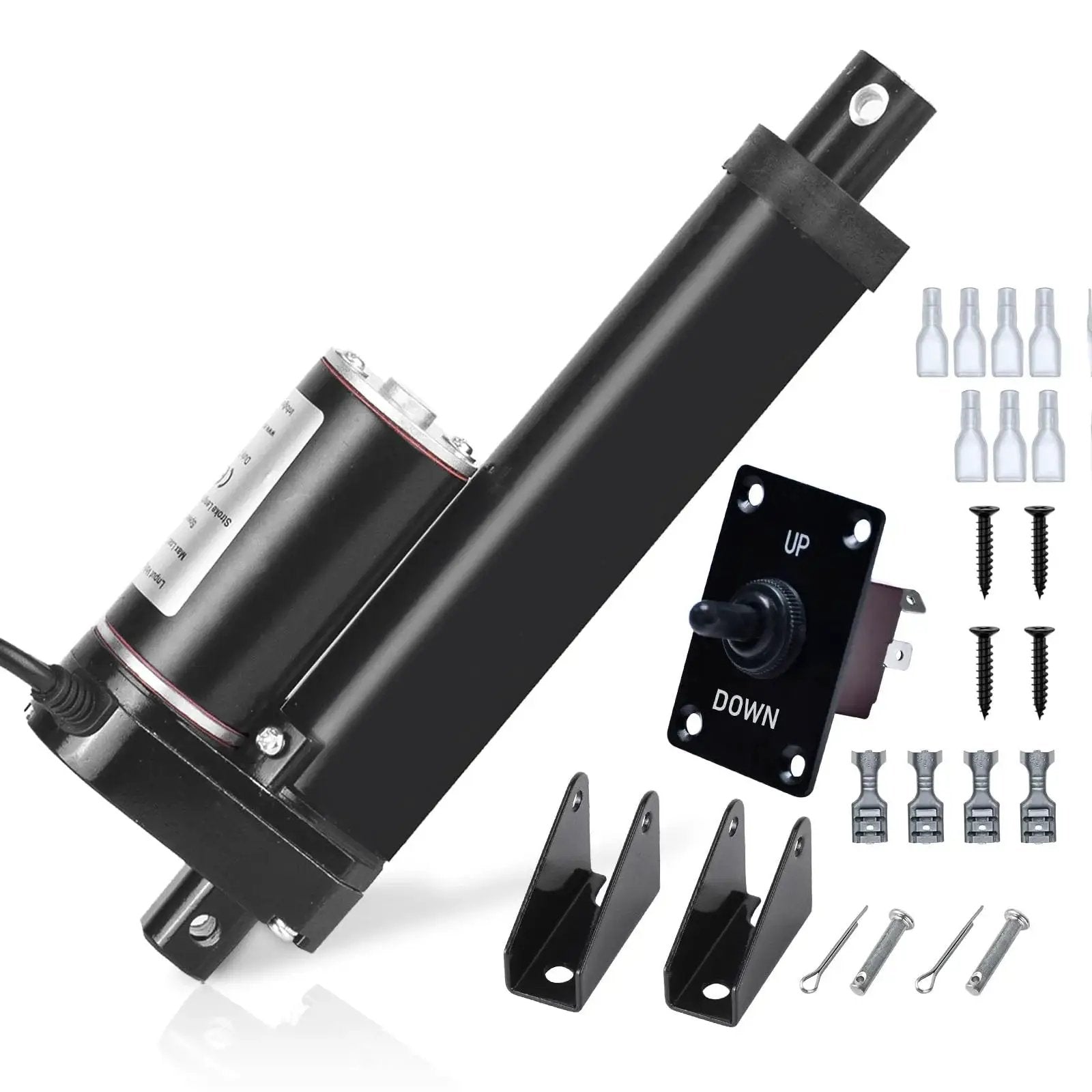 6 Inch Stroke 12V Linear Actuator With 1000N Thrust, 14mm Per Second Speed, IP54 Aluminum Housing, mounting brackets, toggle switch