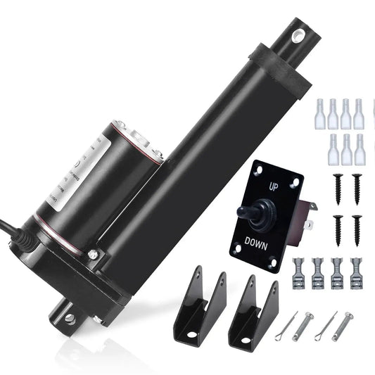 6 Inch Stroke 12V Linear Actuator With 1000N Thrust, 14mm Per Second Speed, IP54 Aluminum Housing, mounting brackets, toggle switch