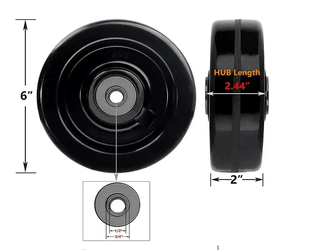 Phenolic Wheel With Flat Tread In 6 Inch Diameter And 2 Inch Width For Medium To Heavy Duty Use With Half Inch Roller Bearings