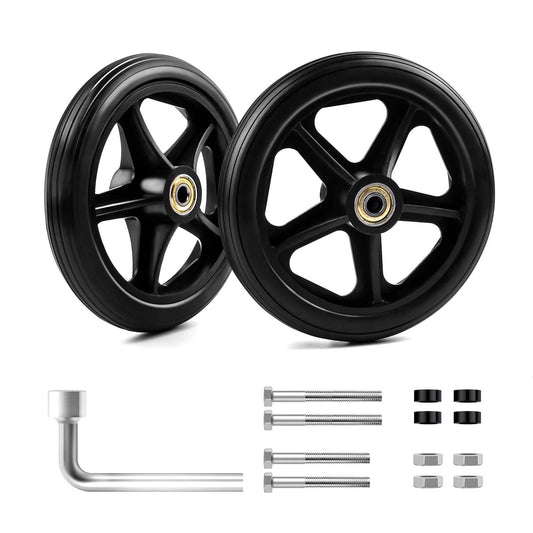 2 Pack 6 Inch Rubber Wheelchair Wheels Replacement for Walkers, Rollators, Wheelchairs, Durable Anti-Slip ABS Wheel Hub, black wheels
