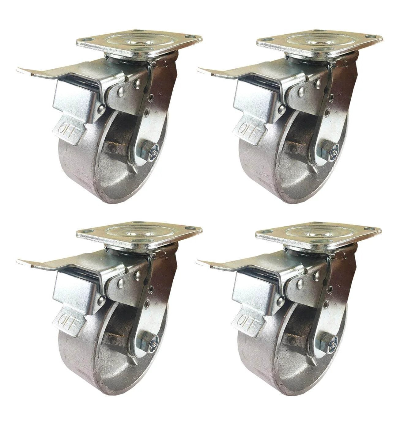 Set of 4, 6 Inch Heavy Duty All Steel Caster Wheels with Swivel Casters and Total Lock Brake, 2 Inch Wide Tread