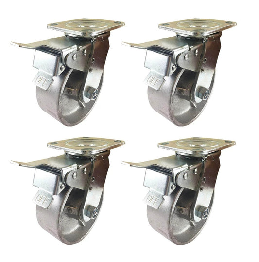Set of 4, 6 Inch Heavy Duty All Steel Caster Wheels with Swivel Casters and Total Lock Brake, 2 Inch Wide Tread