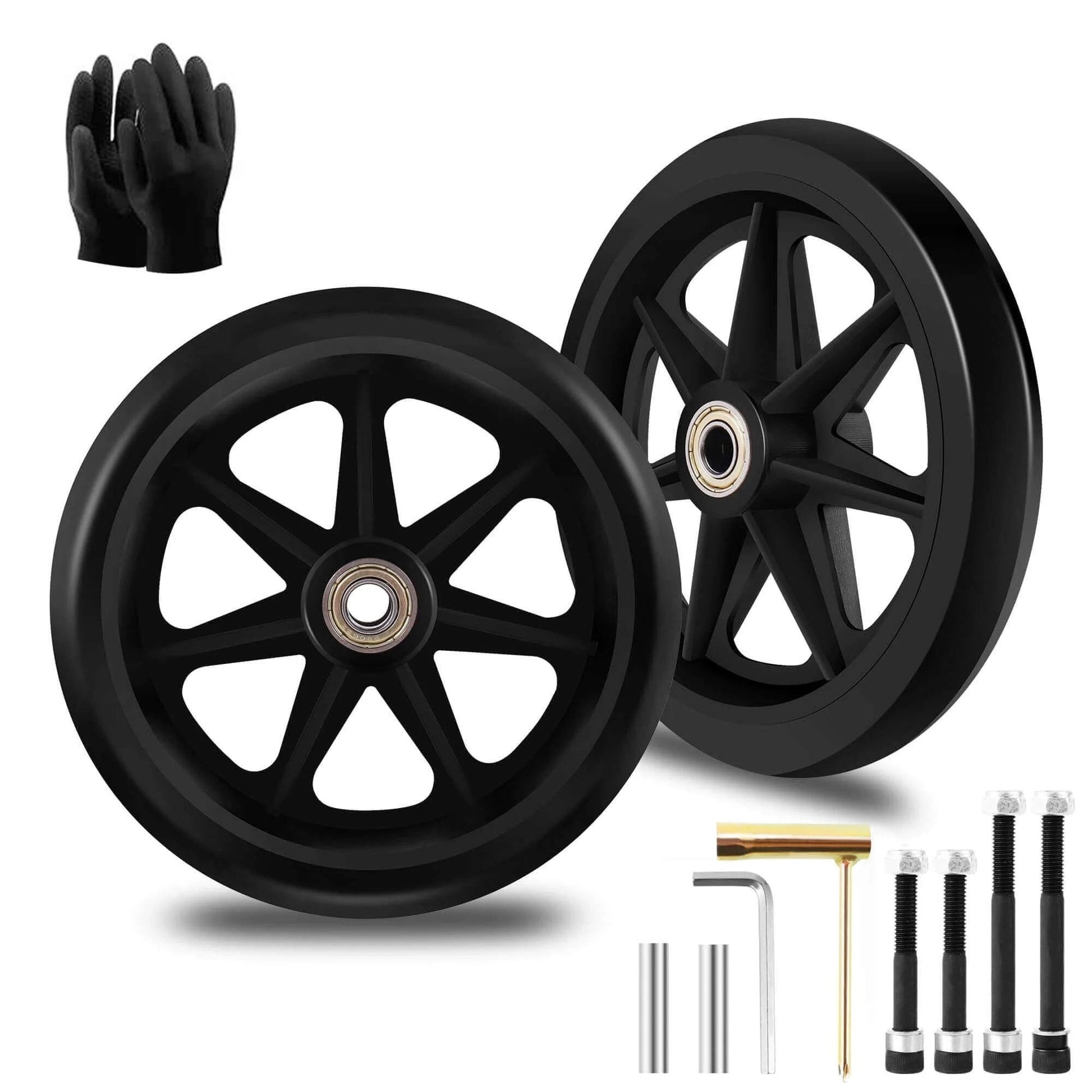 2Pcs 6 Inch Replacement Wheelchair Wheels for Walkers - Environmentally Friendly Rubber Material, with tools and gloves