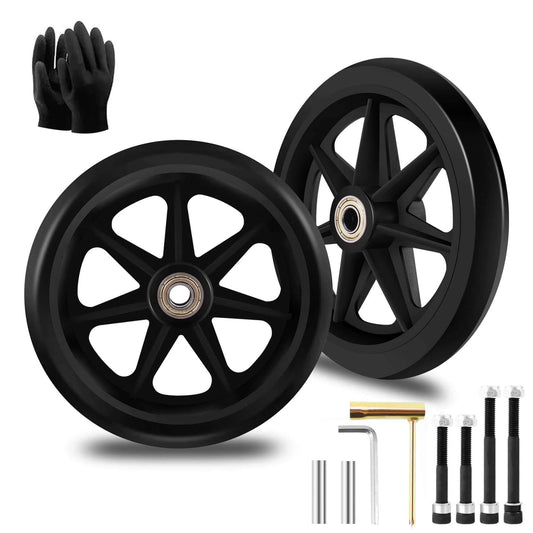 2Pcs 6 Inch Replacement Wheelchair Wheels for Walkers - Environmentally Friendly Rubber Material, with tools and gloves