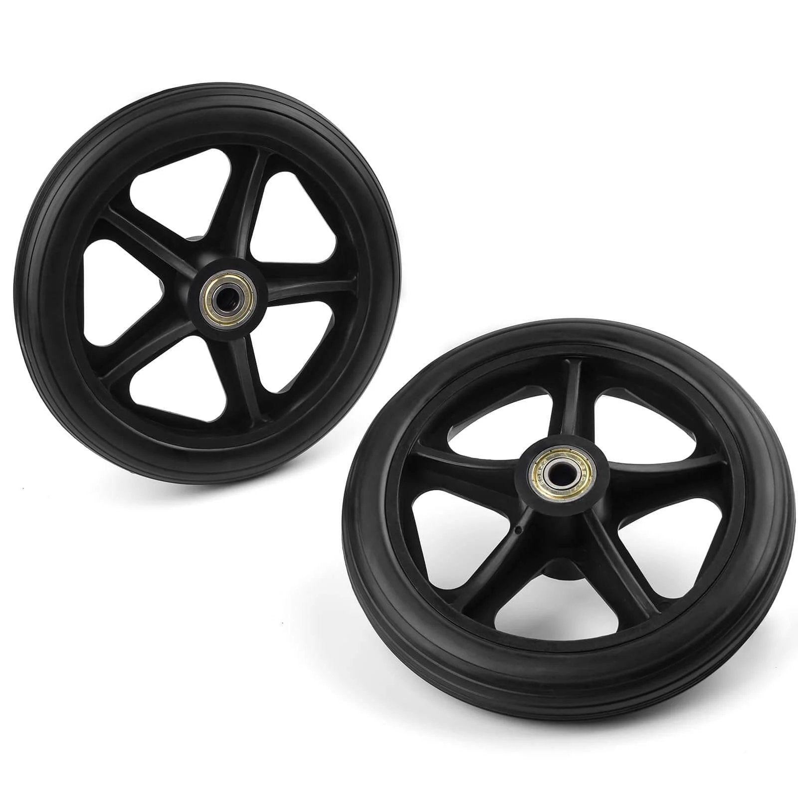 2 Pack 6 Inch Rubber Wheelchair Wheels Replacement for Walkers, Rollators, Wheelchairs, Durable Anti-Slip ABS Wheel Hub, Black