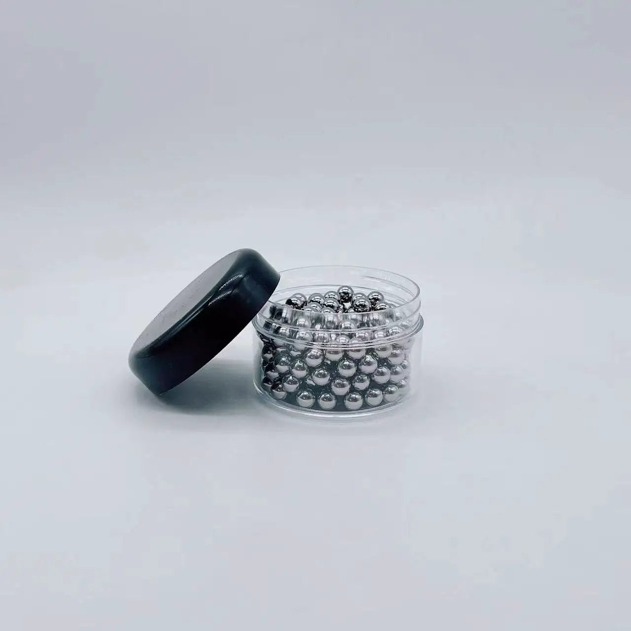 Clear container with Six Millimeter Stainless Steel Bearing Balls 304 Grade G100 Precision 200 Piece Set
