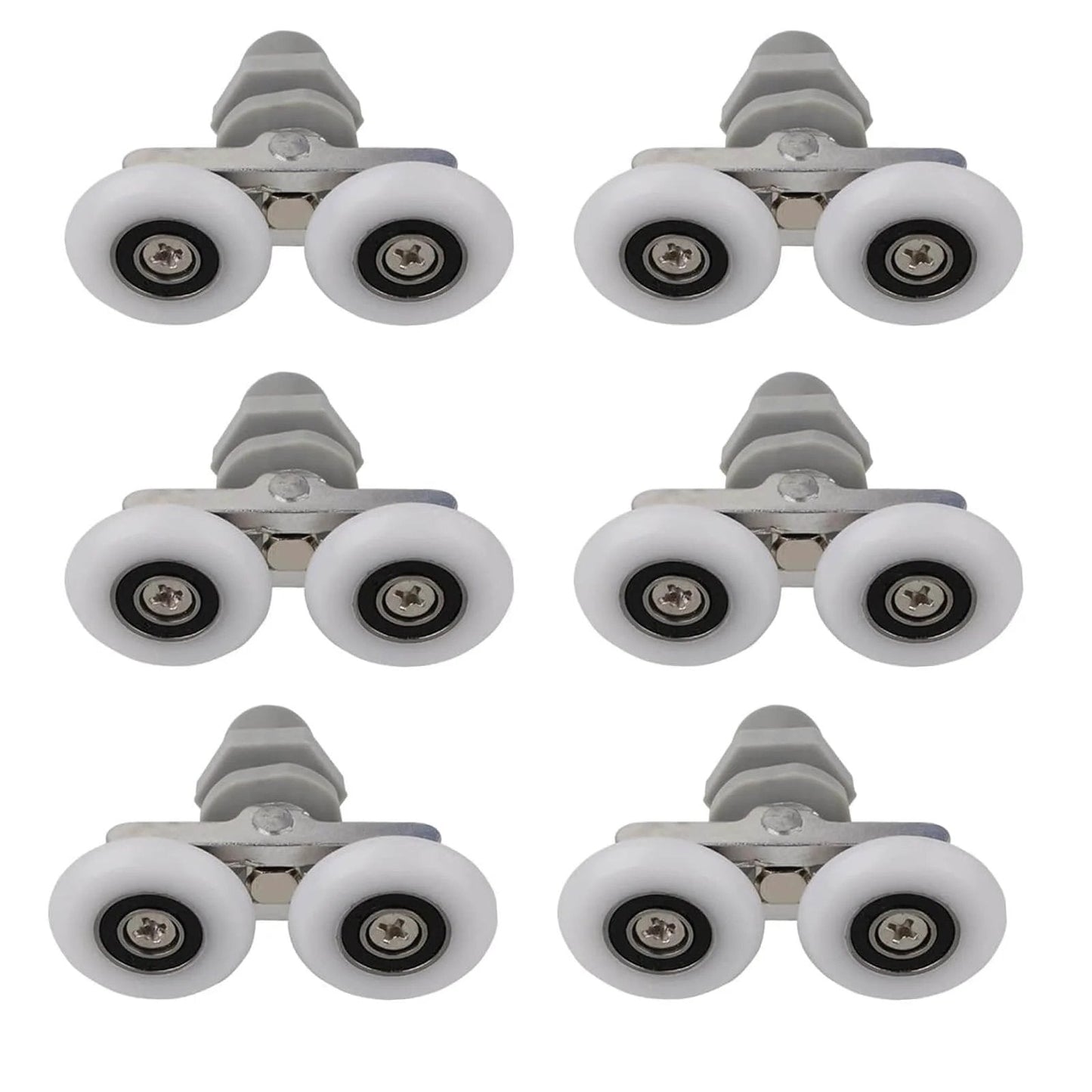 6PCS 23mm shower door rollers replacement with sliding wheels and runners, double pulleys for curved glass doors, front view