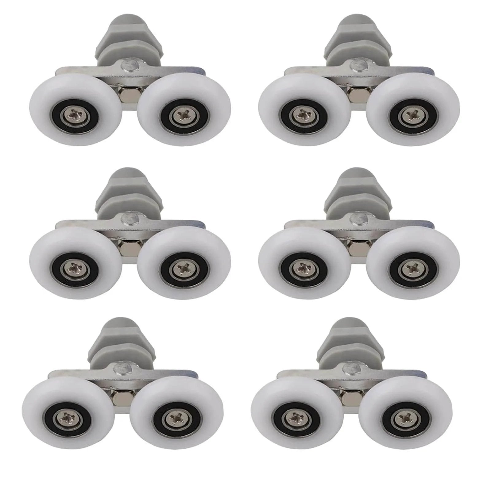 6PCS 23mm shower door rollers replacement with sliding wheels and runners, double pulleys for curved glass doors, front view