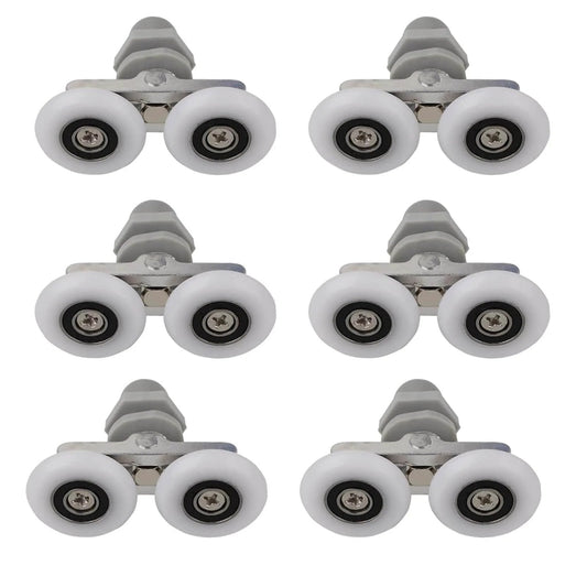 6PCS 23mm shower door rollers replacement with sliding wheels and runners, double pulleys for curved glass doors, front view