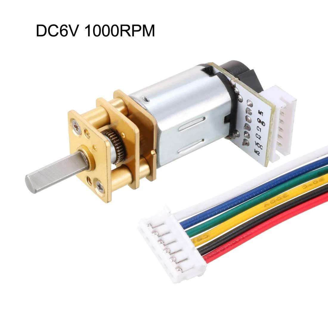 6V 1000RPM DC Gear Motor with Encoder Speed Velocity Measurement for Mini Car Balance Motor Encoder DIY, showing wires and connectors.