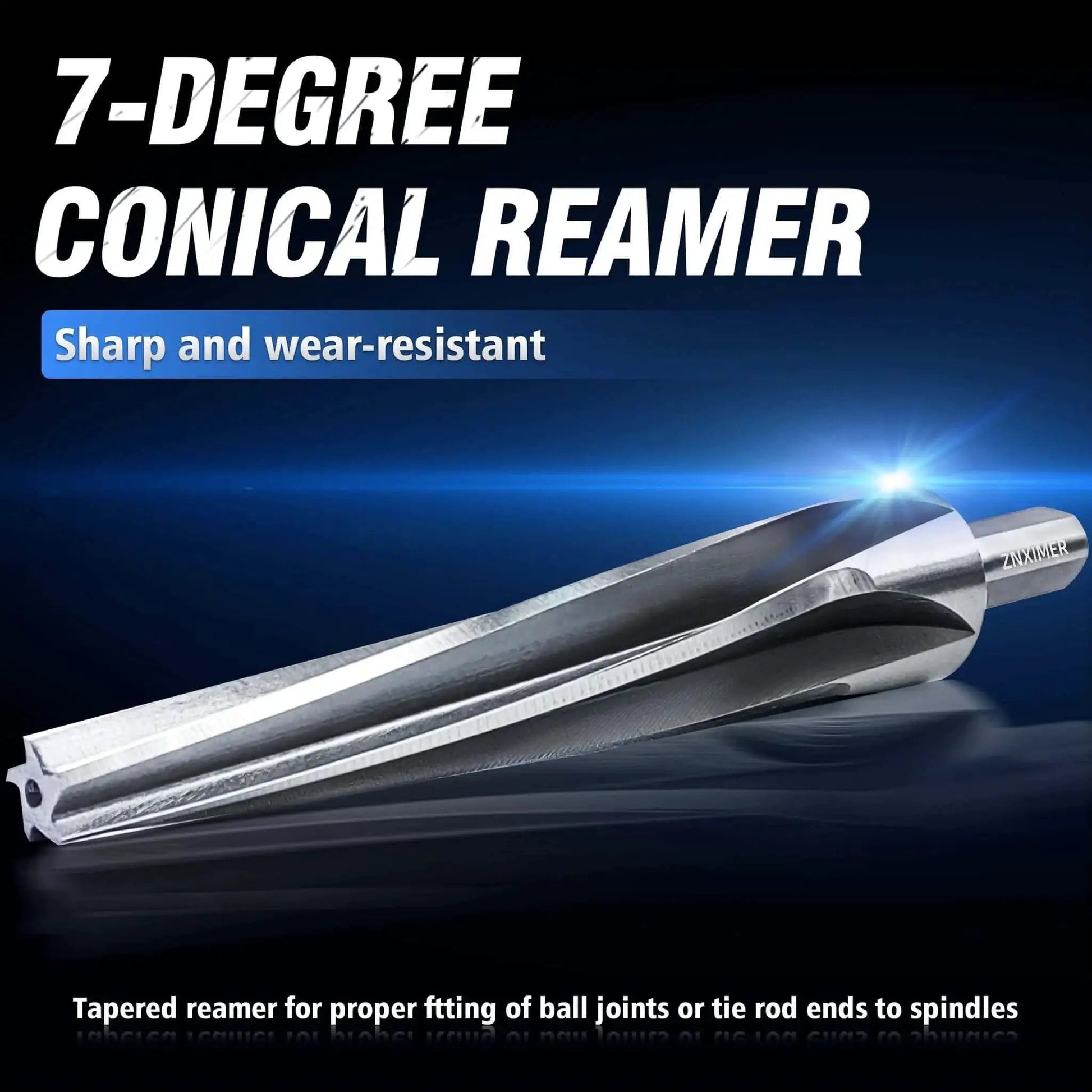 7 Degree Tapered Ball Joint Reamer Tool For One And A Half Inch Pipe Universal Reamer Drill Bit Made Of 6542 High Speed Tool Steel Pro Grade Heavy Duty Reamer For Bridge Construction Steel Erection Fabrication And Automotive Projects, shown in a silver finish.