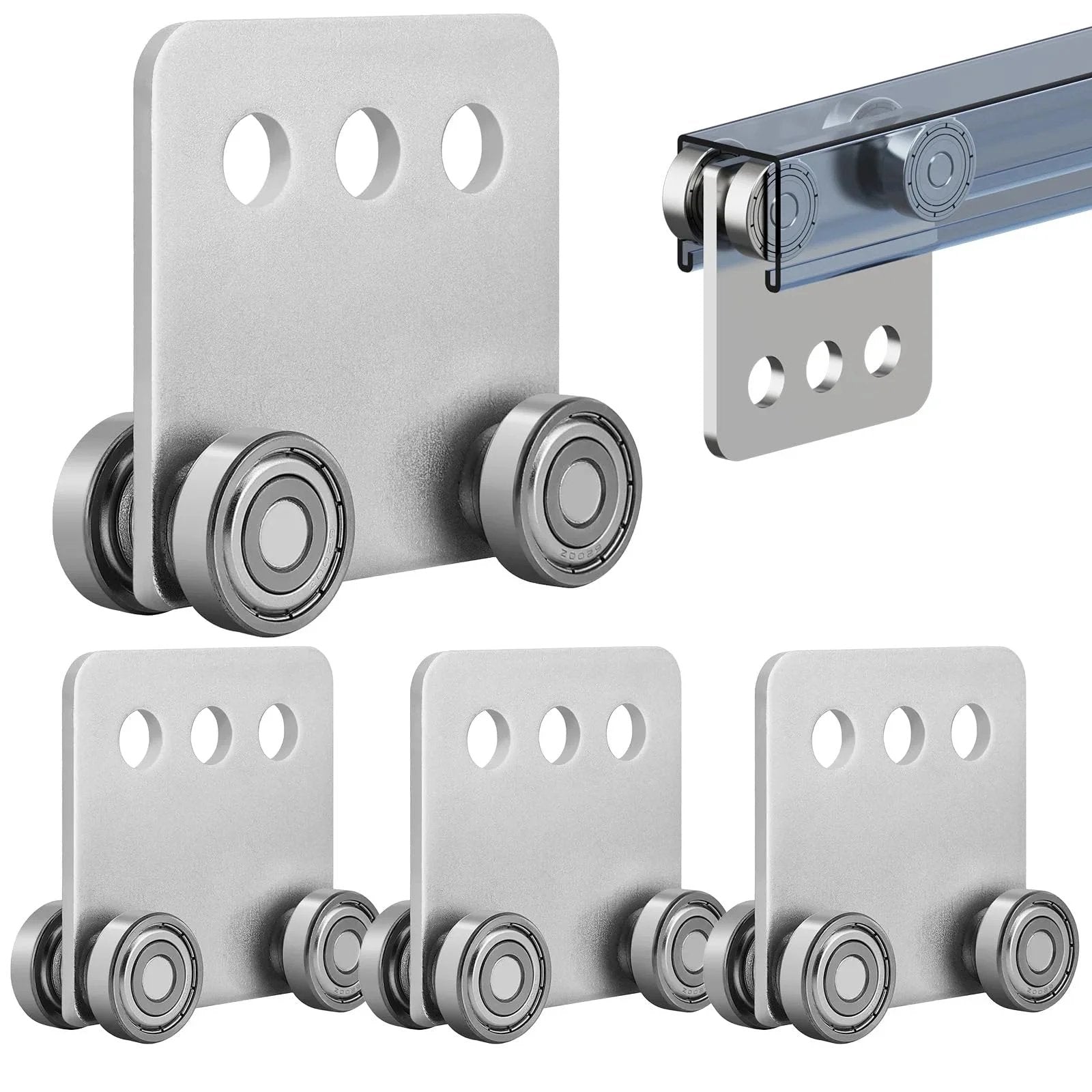 Four Wheel Trolley Assembly Rollers with Four Bearings for 1-5/8 Inch Wide Strut Channel, 4-Pack Heavy Duty Wheel Kit for Smooth Rolling