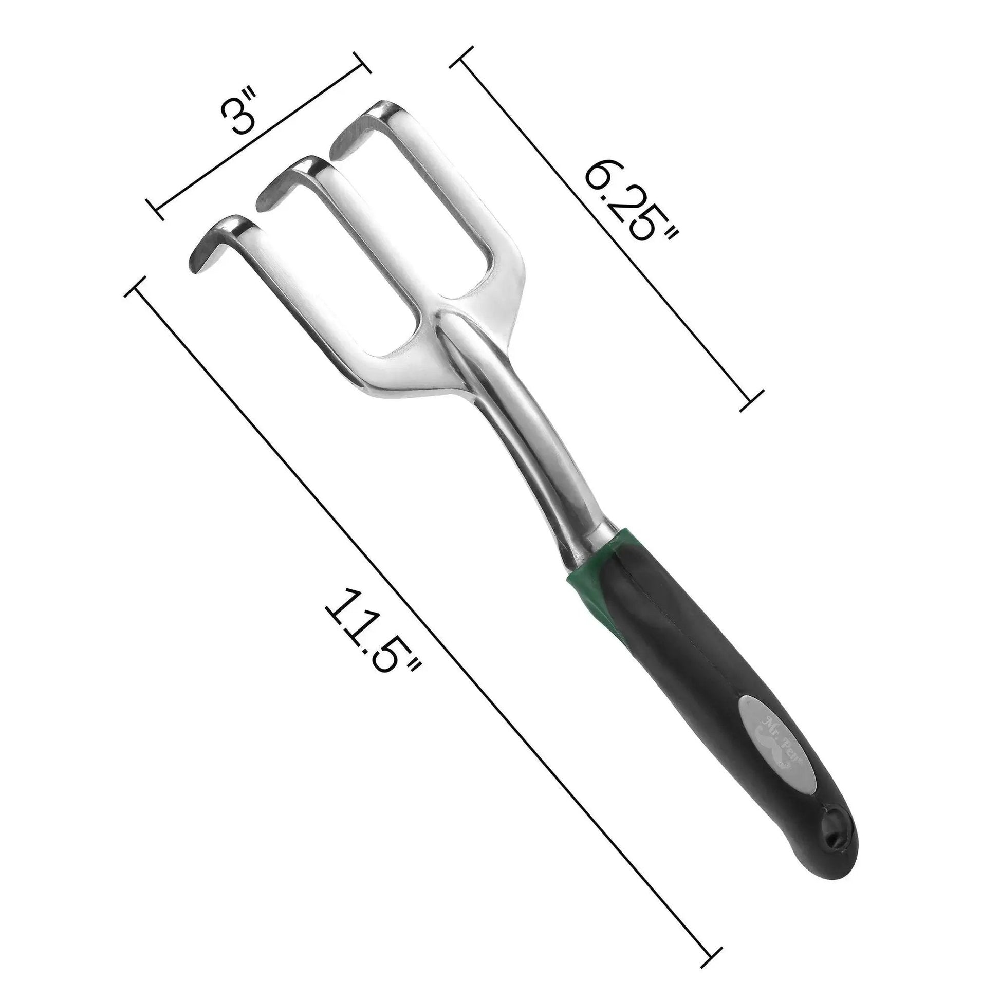 Eleven And A Half Inch Hand Rake For Weeding And Soil Turning With Three Prong Metal Cultivator For Garden Beds And Plots