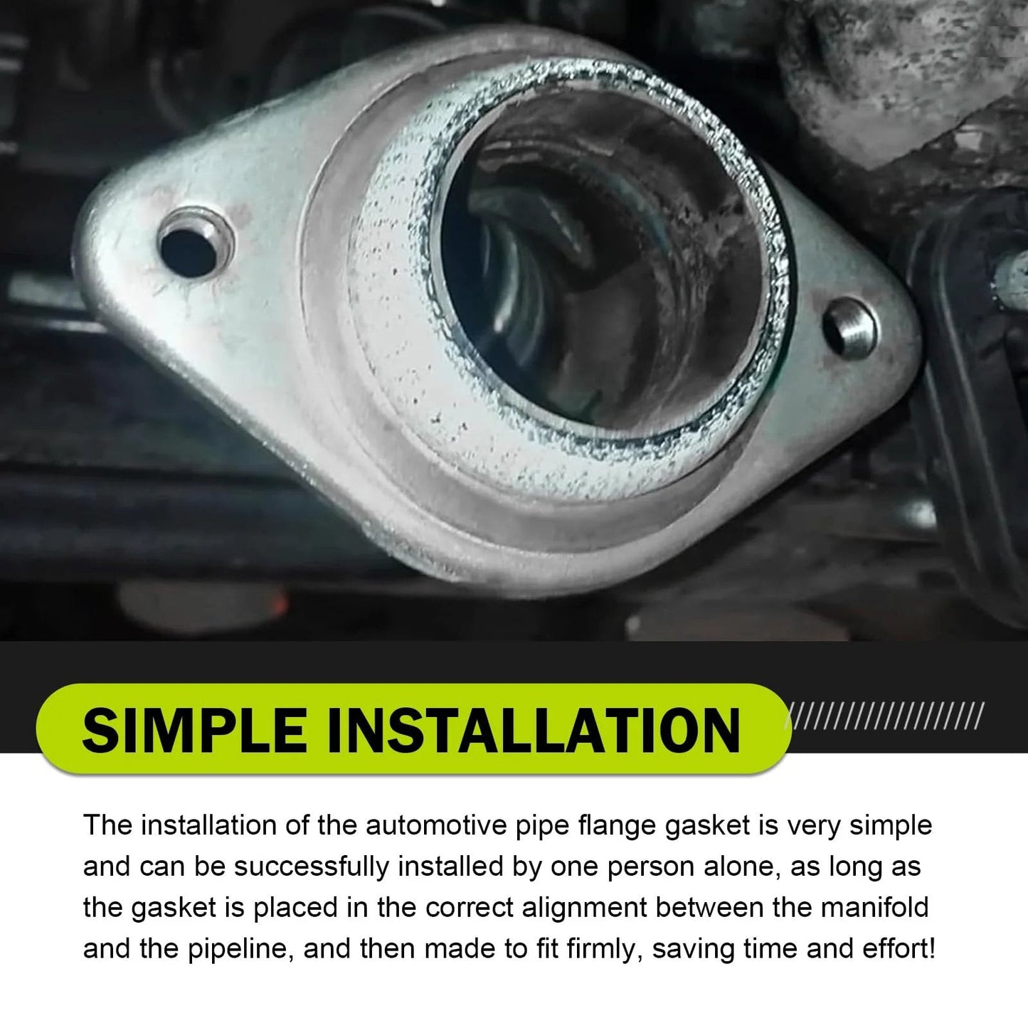 Universal 60mm ID Graphite Ceramic Exhaust Gasket Set 2 Pack For Manifold To Pipe Seal Leakproof Muffler Ring Replacement shown installed